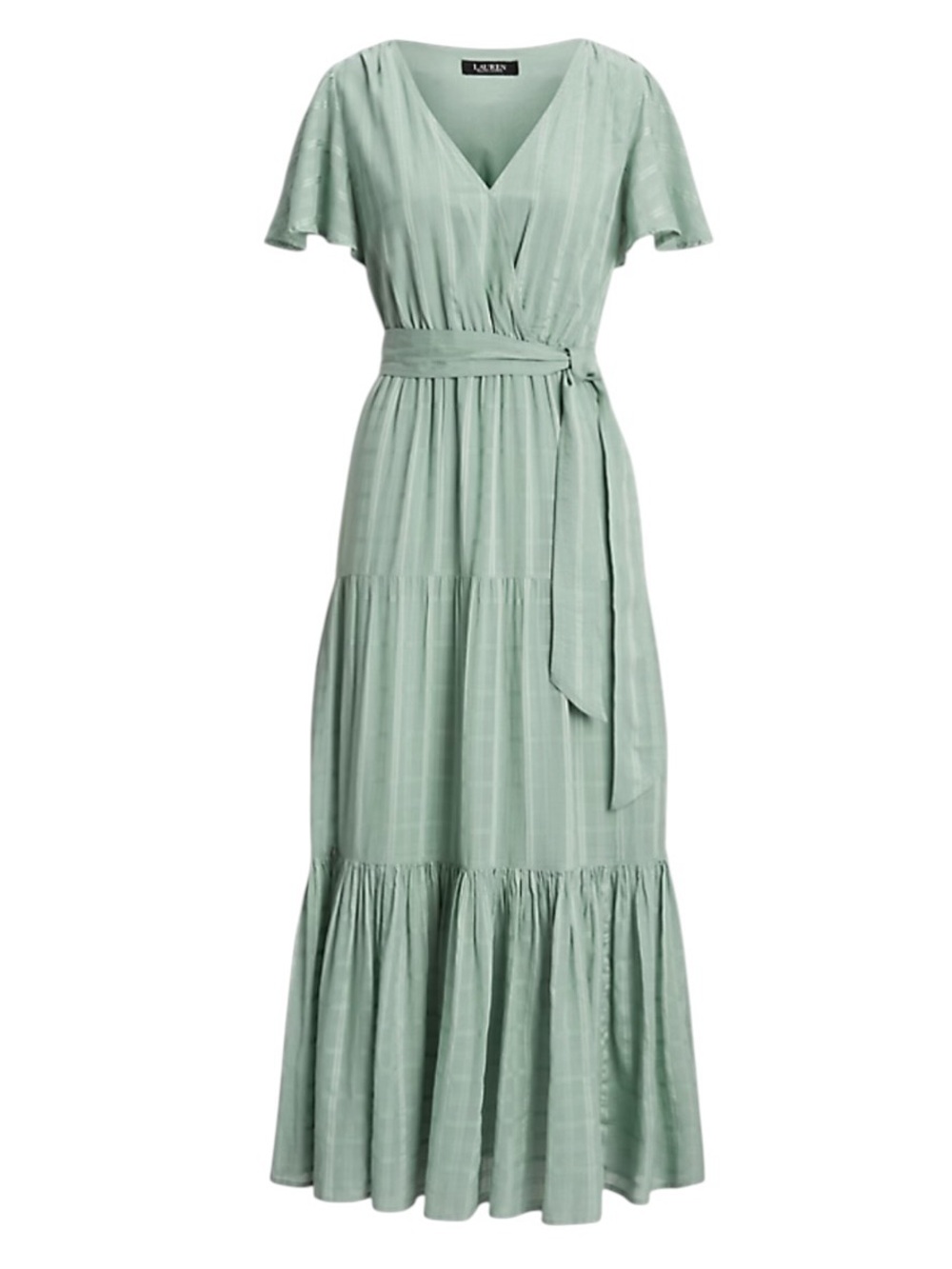 Lauren Ralph Lauren Shadow Gingham Belted Cotton Blend Dress Soft Laurel Size 2